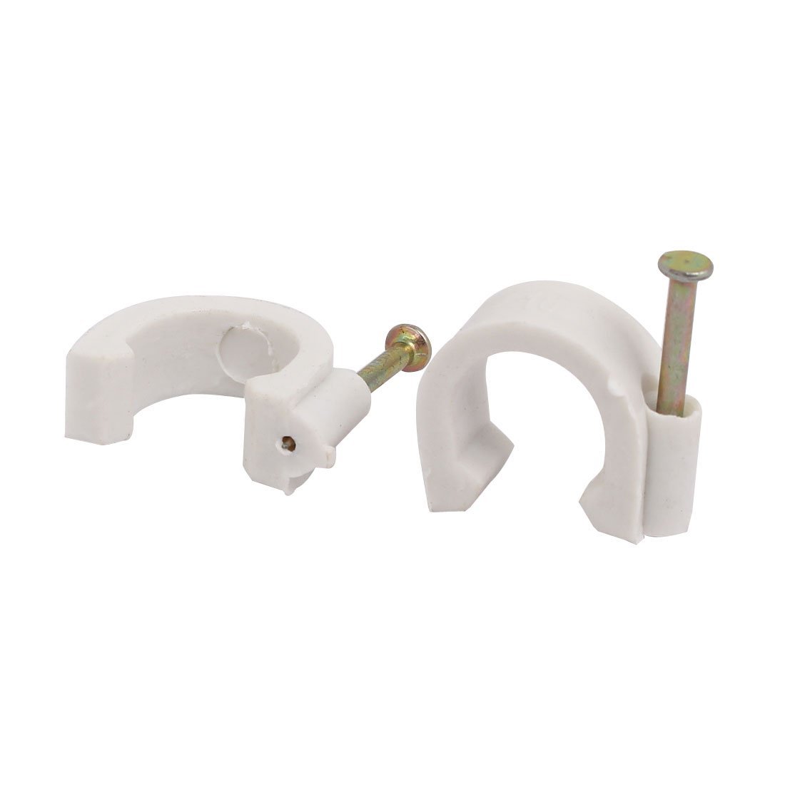 WowObjects 16 mm Dia PVC U Shaped Wire Pipe Tube Clamps Flat Nail (White)-100 Pieces 1