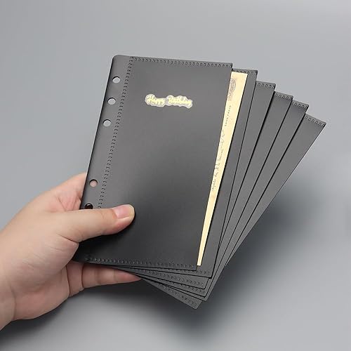 Miniatura 9 de 12 hojas A6 con 6 pestañas divisores de sobres de efectivo, sin cremallera, color negro, PP, 6 agujeros, bolsillos para carpetas de hojas sueltas, 2