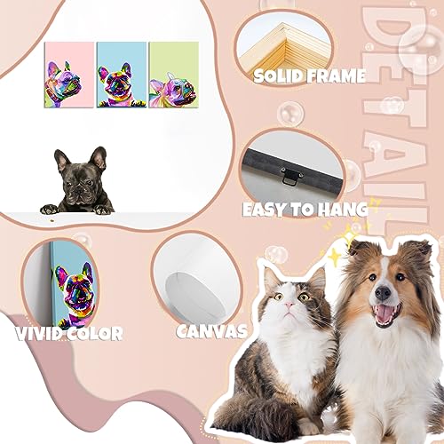3 Piece Colorful Dog Wall Decor French Bulldog Wall Art Dog Decor Dog Room Decor Animal Wall Art Animal Posters Dog Wall Art Dog Poster For Living Room Bedroom Office Decor (12''Wx16''Hx3Pcs) #TOP5