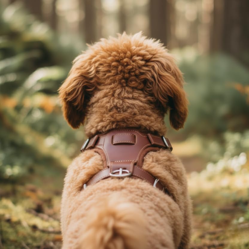 Hundegeschirr kleine Hunde aus echtem Rindsleder - Hundegeschirr Leder für Dackel, Chihuahua & co - verstellbares Welpengeschirr - Geschirr für kleine Hunde für Spaziergänge & Alltag (S)
