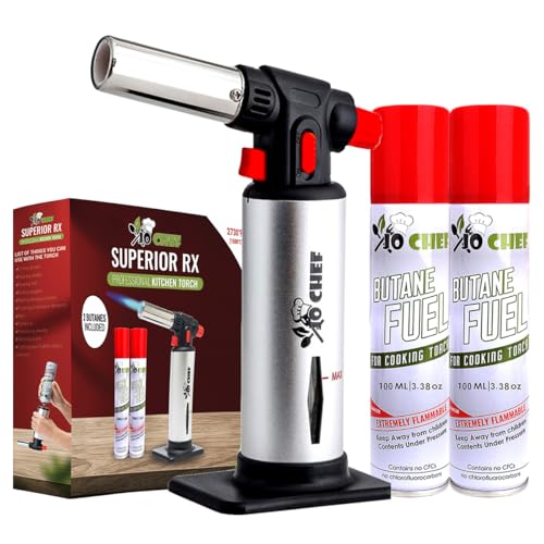 Jo Chef Kitchen Torch with Butane Included – Refillable butane torch Lighter with Safety Lock & Adjustable Flame