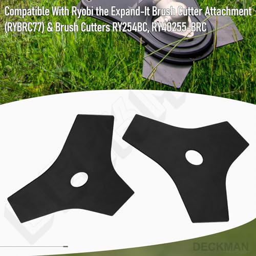 DECKMAN 2 Pack AC04105 8” Heavy Duty Reversible Steel Tri-Arc Brush Cutting Replacement Blade Compatible with Ryobi for Mdoels RY254BC, RY40255, RYBRC77 Hardened Steel by DECKMAN - Image 2