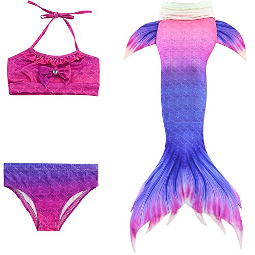 Qincos 3PCS Bikini Sirena Traje de baño Disfraz de Sirena Princesa Mermaid Swimsuit para niñas