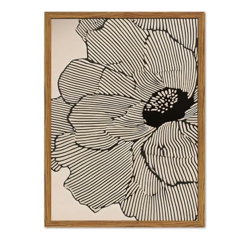 Framed Boho Floral Canvas Wall Art, Neutral Black Flower Pictures Wall Decor, Minimalist Abstract Botanical Paintings Prints Modern Home Decor Aesthetic for Living Room Bedroom Bathroom 8x10 inch