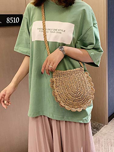Image of Teeya Straw Crossbody Bag Women Weave Shoulder Bag Round Summer Beach Purse and Handbags