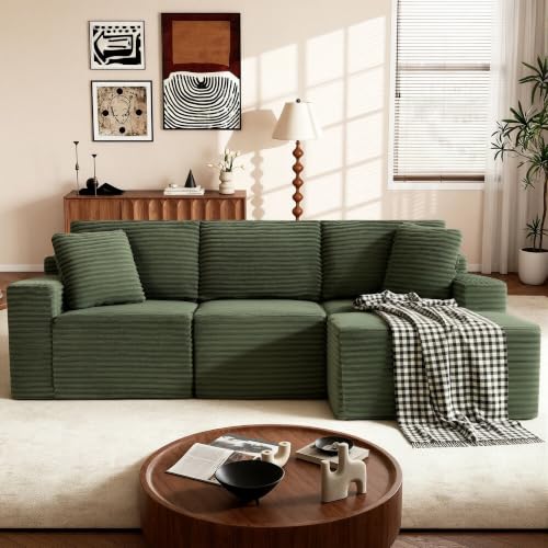 Image of Modular Sectional Sofa, Green Boneless Couch for Living Room