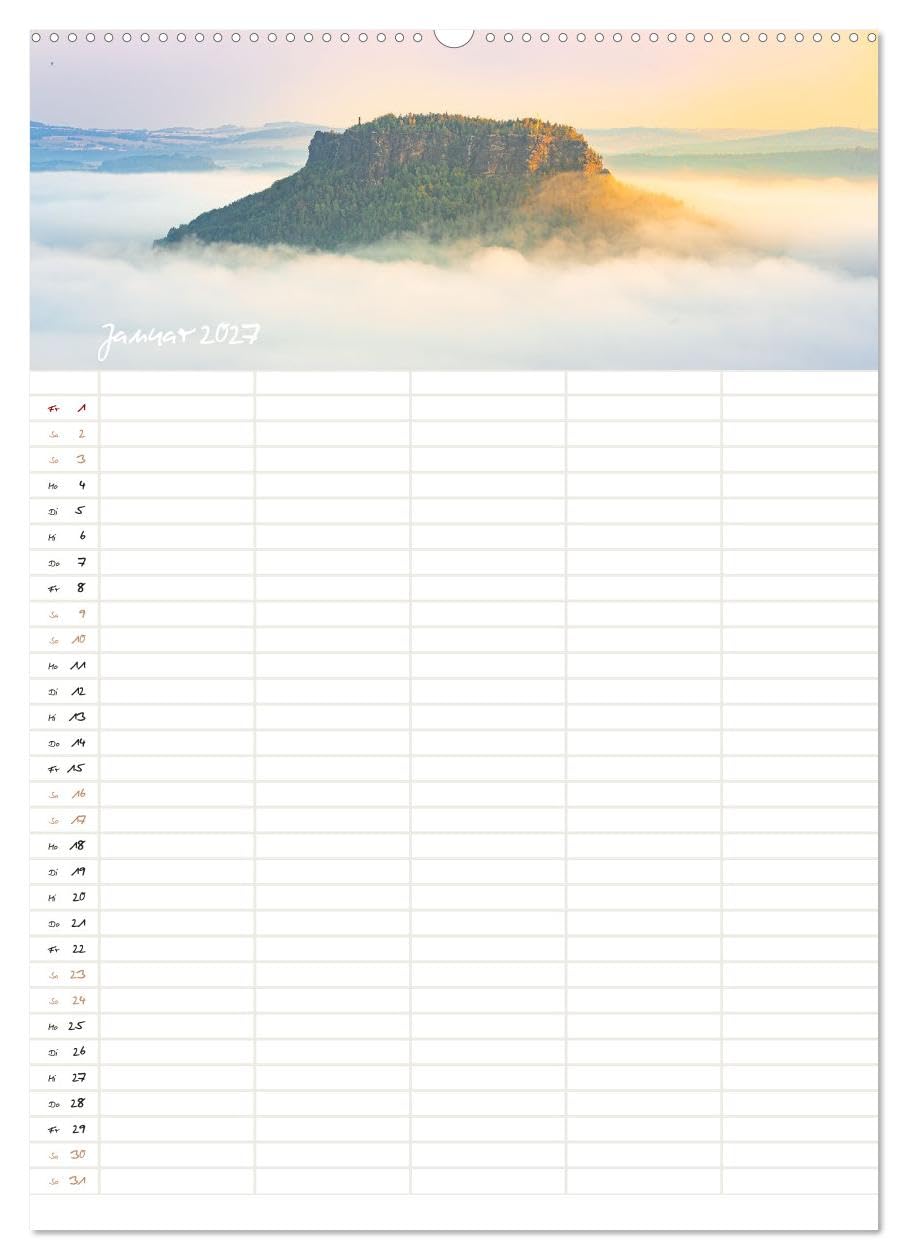 Familienkalender - Sächsische und Böhmische Schweiz (hochwertiger Premium Wandkalender 2027 DIN A2 hoch), Kunstdruck in Hochglanz: Entdecke das Elbsandsteingebirge mit Ortsangaben (CALVENDO Natur)