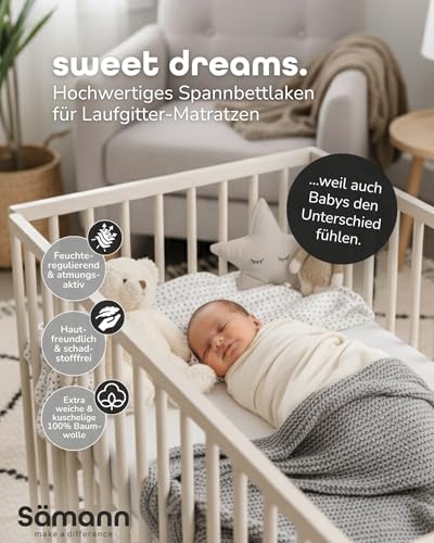 Sämann Jersey Spannbettlaken Spannbetttuch für Laufgitter 120x120 cm, Baumwolle Natur
