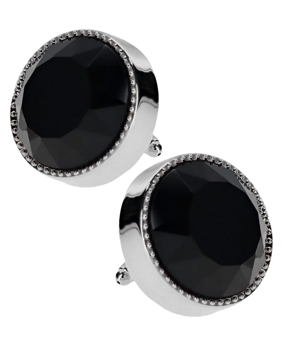 Vittorio Vico Large Colorful Tricep Color Stone Cuff Links (Black/Silver, CL-1601)