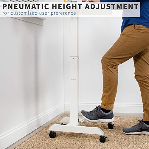 Vivo Mobile Compact 24 Inch Pneumatic Foot Pedal Sit To Stand Laptop Desk, Rolling Presentation Cart, Height Adjustable Ergonomic Workstation With Locking Wheels, White, Cart-V00Lw #TOP4