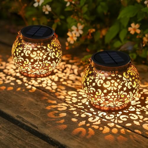 Lanterne solaire extérieur IP65 lot de 2 lampes vintage blanc chaud JOYCREATOR