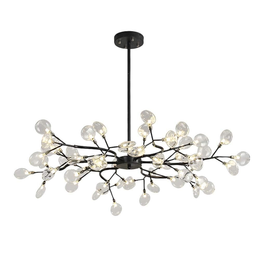 Ręcznie robiona czarna szklana lampa wisząca G4 Firefly, regulowane półwpuszczane światło sufitowe do salonu, sypialni, kuchni i jadalni (przezroczyste, 45 świateł)