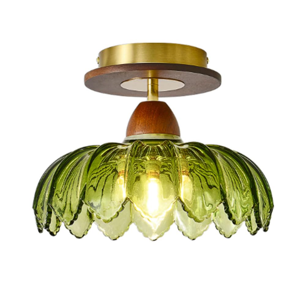 YGZPALH Schoolhouse Ceiling Light Fixture, 9.8" Green Semi Flush Mount Mid Century Vintage Ceiling Light for American Hallway Close to Ceiling Light Fixtures for Bedroom Kitchen Entryway, E26 Base
