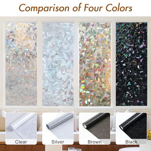 Image of Haton Window Privacy Film, Rainbow Film, Brown 11.8 inch x 78.7 inch | Stained Glass Decorative Window Clings, Static Cling No Glue Removable, Sun Blocking Heat Control Stickers for Home Doors