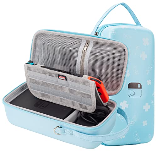 Flyekist Switch Carrying Case Compatible with Nintendo Switch/OLED Model, Portable Travel Switch Storage Bag Fit for Joy-Con and Adapter, Hard Shell Protective Switch Pouch Case & Games,Blue