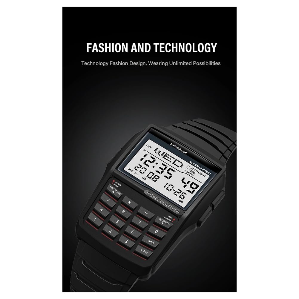 Orologio Digitale Multifunzione con Calcolatrice, Stile Computer, Resistente all'Acqua.