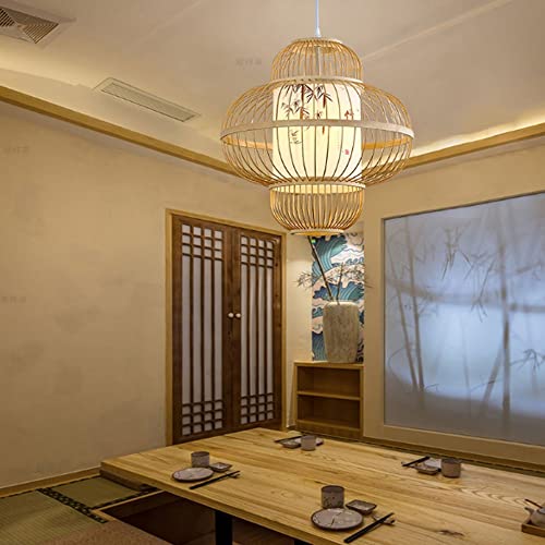 Éclairage suspendu plafond bambou E27 hauteur réglable pour salon moderne