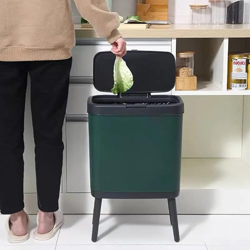 Trash Can With Lid,4 Gallon Plastic Garbage Can With Push Button,Slim Dog Proof Trash Can For Bathroom,Tall Kitchen Trash Bin, Modern Waste Basket For Bathroom,Living Room,Toilet,Campers,Office(Green) #TOP4