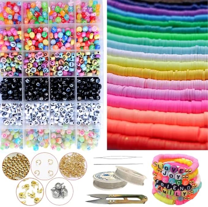Clay Beads Jewelry Making Kit 10,500 Pieces - Complete Bracelet Making Kit for Kids with Flat Beads, Polymer Clay Beads for Bracelet Making, Flat Alphabet Beads Preppy Bracelet Kit for DIY Heishi Bead