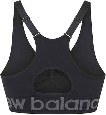 New Balance Seamless Cami Sports Bra, Adjustable Straps with Keyhole Breathability, Black, Medium