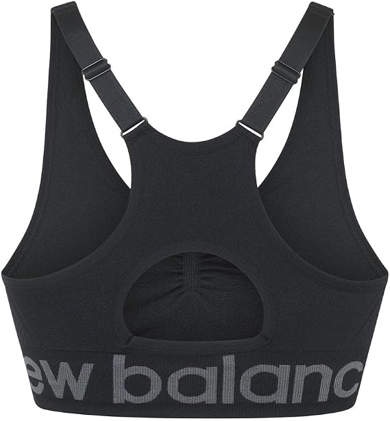 New Balance Seamless Cami Sports Bra, Adjustable Straps with Keyhole Breathability, Black, Medium