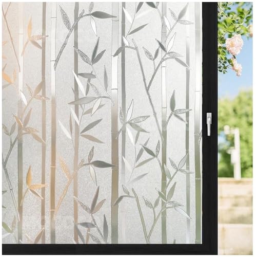 Image of MOCOCO Premium Vinyl Privacy Stained Frosted Window Glass Film (24x100 Inch) - Self-Adhesive Tint Wallpaper Sticker Opaque Sheet for Glass Cover Window, Door, Office, Home.| Anti-UV. Bamboo Design