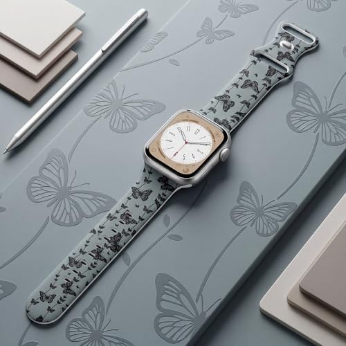 Image of Floral Band Compatible with Apple Watch Bands for Women 40mm 42mm 41mm 38mm 44mm 45mm 46mm 49mm, Cute Pattern Flower Soft Silicone Sport Strap for iWatch Series Ultra 11 10 SE 9 8 7 6 5 4 3 2