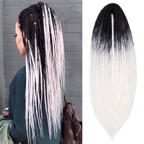 Leeven Double Ended Dreadlock Extensions 24 Inch Black to White Synthetic Crochet DE Dreads Extensions 10 Strands Handmade Soft Loc Extensions Reggae Style Hair for Women Men