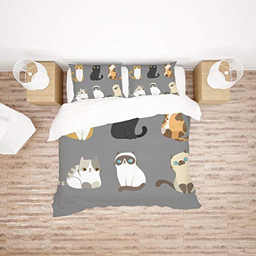 Parure de lit chats premium en microfibre de polyester super douce lit 3 pièces