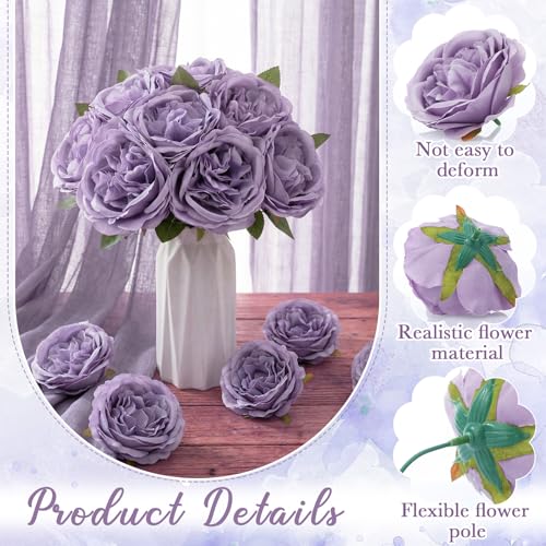 Suncalla 80 Pcs Large Austin Rose Peonies, 3.94" Artificial Flower, Purple by Suncalla - Used condition - Image 3
