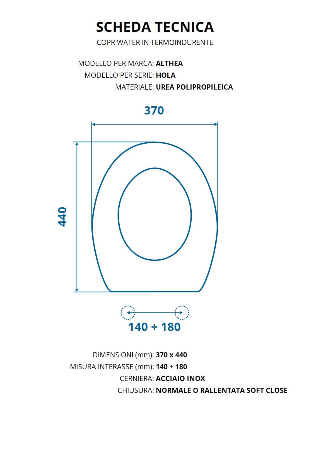 Tapa de inodoro para Althea Hola Envoltura Termoendurecible Blanco Bisagra Inoxidable