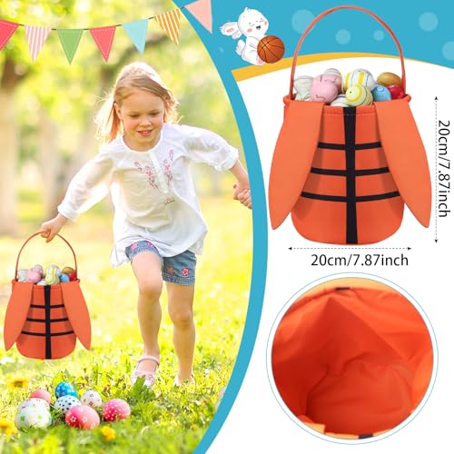 Image of Kacctyen Easter Basketball Bunny Basket Easter Sports Baskets with Rabbit Ears Tote Easter Snack Bags for Easter Egg Hunt Game