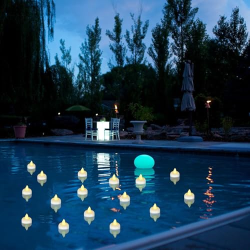 Image of 48pcs Warm White Flameless Waterproof LED Floating Tealights Candles for Aquatic Ambiance - Wedding, Party, Spa