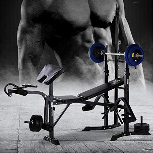 Adjustable Weightlifting Bed Bench Press Squat Rack Indoor Multi-Function Olympic Weight, Strength Training Fitness Equipment for Full-Body Workout (A)