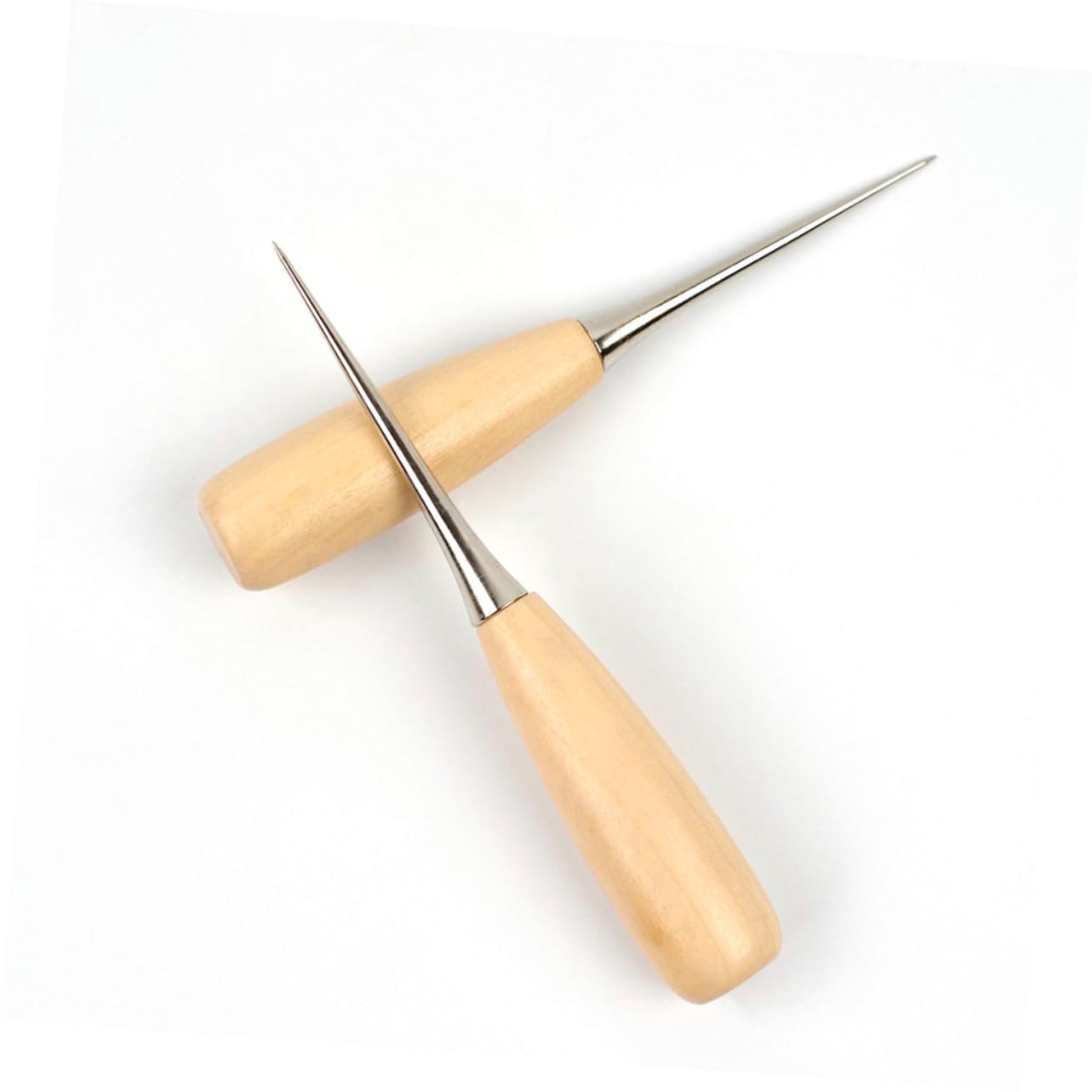 ULDIGI 3pcs Round Hole Sewing Awl Solid Wooden Handle DIY Leather Craft Tool Kit for Home Use for Hand Stitching Upholstery and Repairing Fabrics