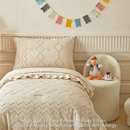Aikasy Toddler Bedding Set 4 Pieces Super Soft Comforter Set, Shabby Boho Bohemian Design For Boys And Girls（Ruffle Fringe Comforter, Flat Sheet, Fitted Sheet And Pillowcase）- Khaki #TOP2