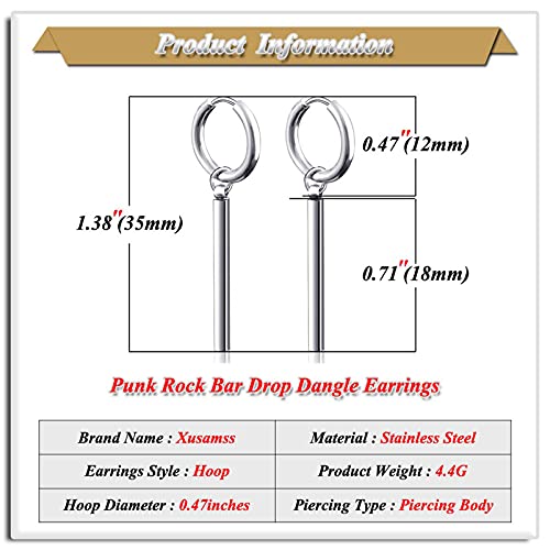 Xusamss Punk Jewelry Stainless Steel Huggie Hinged Earrings Bar Dangle Drop Earrings2