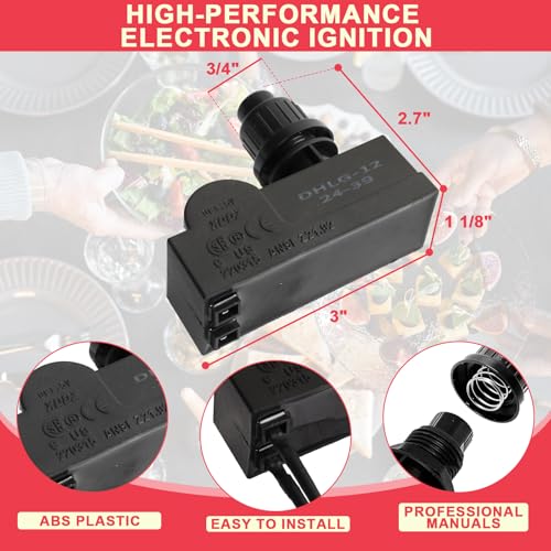 Image of DHLG-12 Grill Igniter Kit for Charbroil Grill Replacement Parts, 2-Outlet Push Button Electronic Ignition Module with Wires for Charbroil G432-8S01-W1 G470-5503-W1 Grill Parts, AAA Battery Required