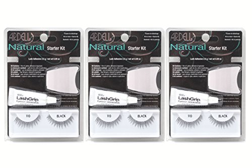 Set of 3 ARDELL Starter Kit #110 Natural Black Eyelash w/Adhesive Applicator 0.09Oz 2.5g