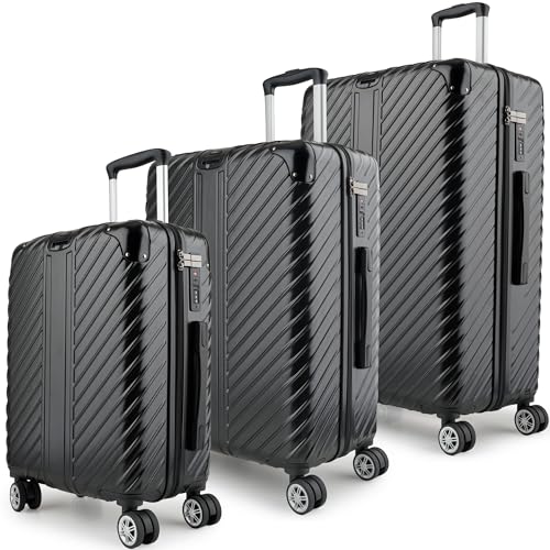 LETTOO 3-Set Gesamtvolumen 240L Reisekoffer mit Rollen - Extrem Stabiler Trolley Koffer mit Laptoptaschen-Befestigung und Eckschutz (schwarz 3-Set=20 Zoll Handgepäckkoffer 24 Zoll 28 Zoll)