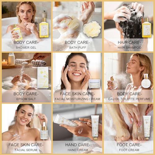 Image of Mothers Day Gifts for Women, 23Pcs VANILLA & YLANG YLANG Spa Gift Basket for Women, Face Skin Lip Care, Bath & Body Set, Self Care Kit, Facial Cream, Birthday, Christmas, Valentines, Anniversary