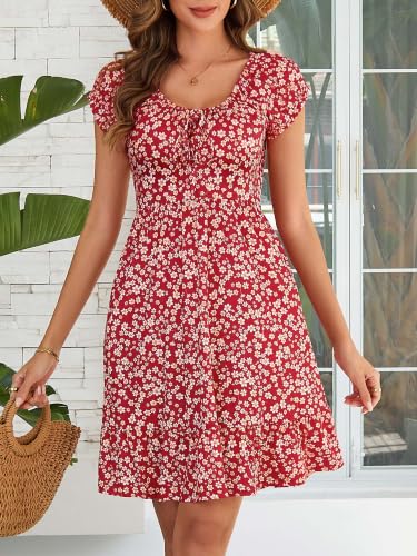 Image of HUHOT Teen Petite Women Floral Short Summer Mini Dresses with Pockets Cute Milkmaid Sundress 2026