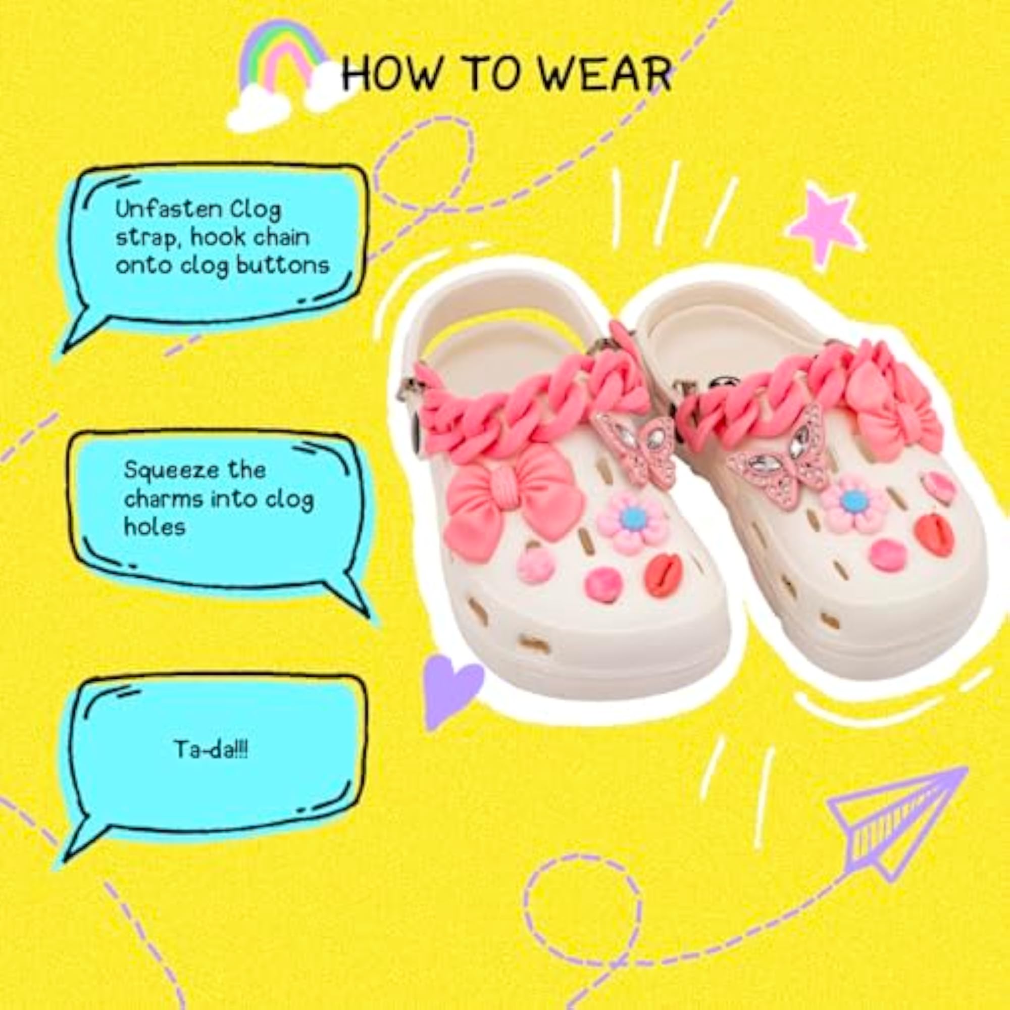 Butterfly Shaped Shoe Chains for Teens, DIY Decoration