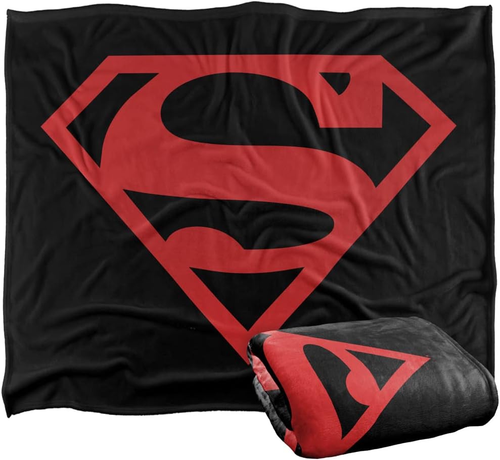 Superman Blanket, 50" x 60", Red On Black Shield, Silky Touch Super Soft Throw Blanket