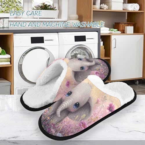 Cute Purple Elephant Flowers Slippers For Women Men Soft Memory Foam Non-Slip Animal Winter Indoor House Shoes Travel Slipper3