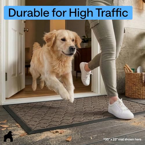 Image of GORILLA GRIP WeatherMAX Door Mat, Indoor Outdoor, 60x24, Beige Quatrefoil | 100% Waterproof Outdoor Doormat, US Designed, Stain and Fade Resistant, Low Profile Front Door Mat, Easy to Clean Welcome Mat