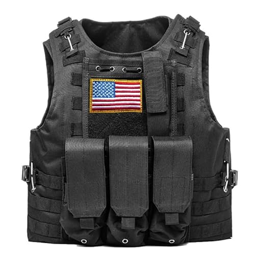 GALAXYLENSE Sport Hunting Tactical Vest Airsoft Paintball Protection Light Weight Heavy Duty Breathable 600 D Polyesters (Black Vest)
