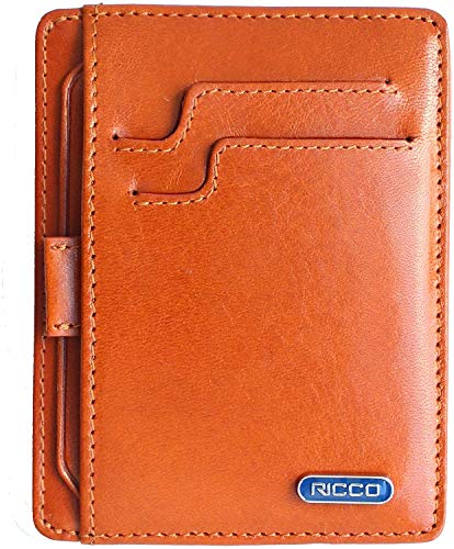 Ricco Front Pocket Genuine Italian Leather Thin Card Case Minimalist Wallet with RFID Blocking S11 (Honey)