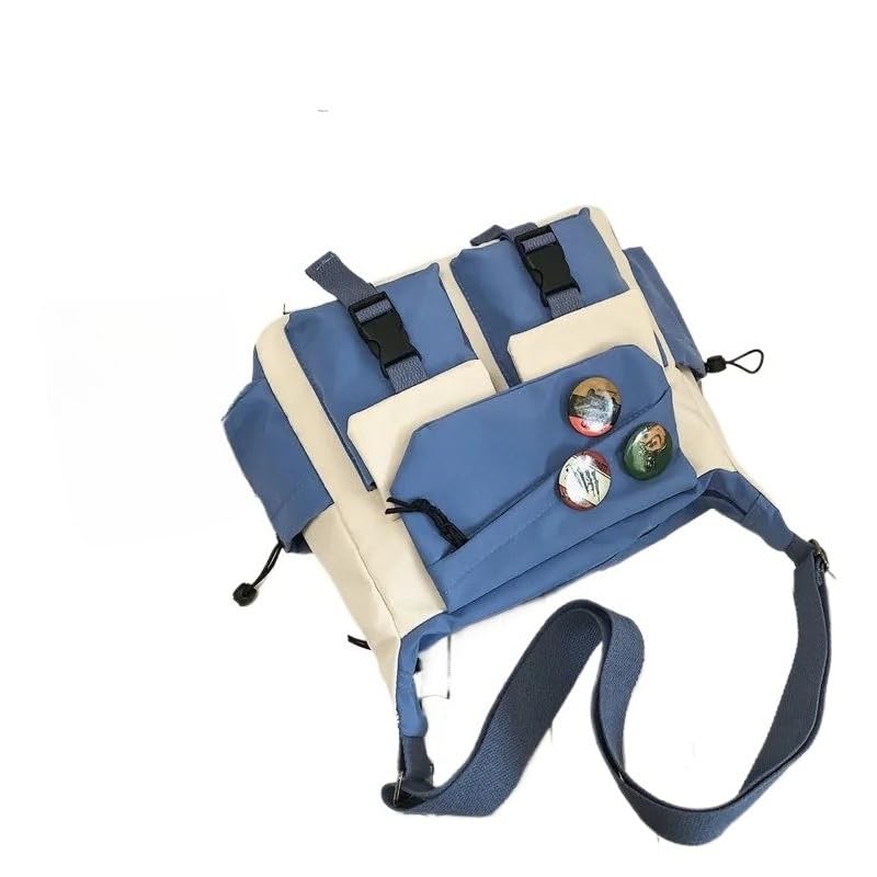 Bolsa Transversal Unissex Estilo Escolar em Nylon Grande Capacidade, Bolsa Mensageiro Masculina e Feminina com Zíper para Uso Diário(Y081-Azul)