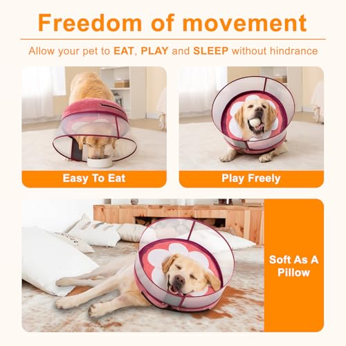 Image of Inflatable Dog Cone Collar for Large Medium Small Dogs, Soft Dog Donut Collar Adjustable Recovery Cone for Pets After Surgery, Extra Enhanced Anti-Licking Guard Shield (Mangosteen, Medium)